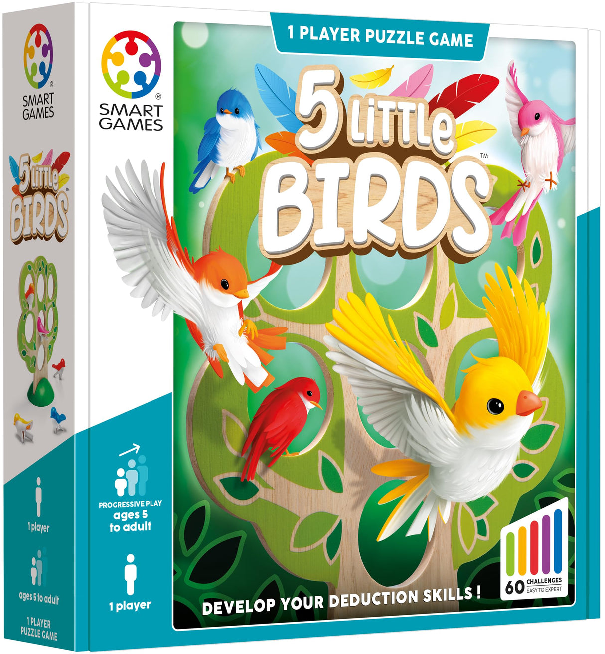 5 Little Birds Wooden Deduction Game for Ages 5 - Adult with 60 Challenges