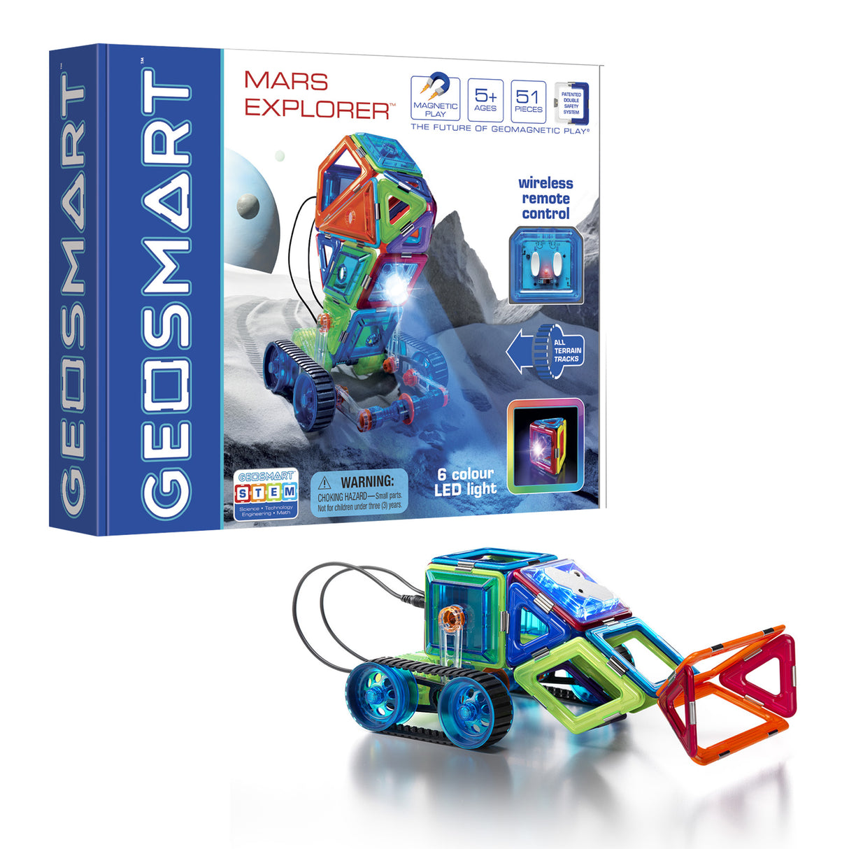 GeoSmart Mars Explorer 51-Piece STEM GeoMagnetic R/C Building Set with Motors and Track Wheels for Ages 5+