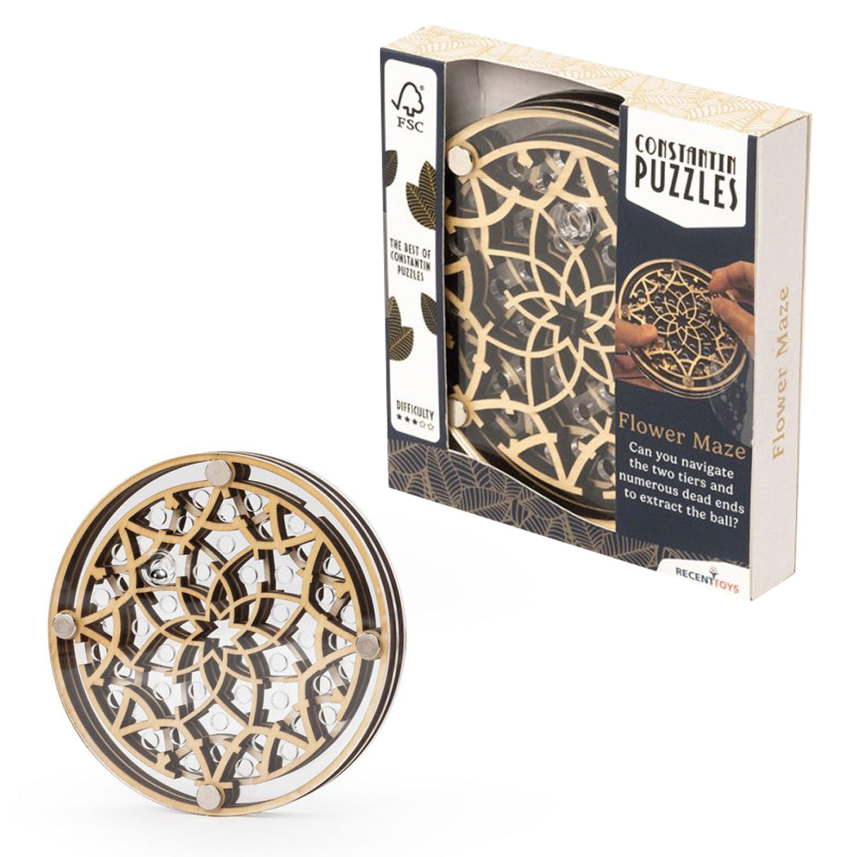 Constantin Flower Maze Wooden Puzzle Brainteaser from Recent Toys - Solve The Two Tiered Maze - for Ages 14+