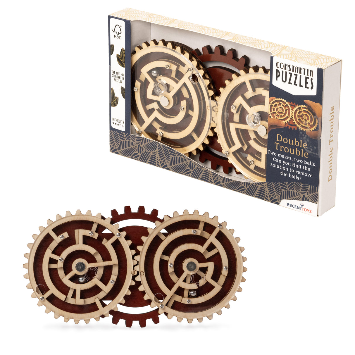 Constantin Double Trouble Wooden Puzzle Brainteaser from Recent Toys - Solve Two Mazes - for Ages 14+