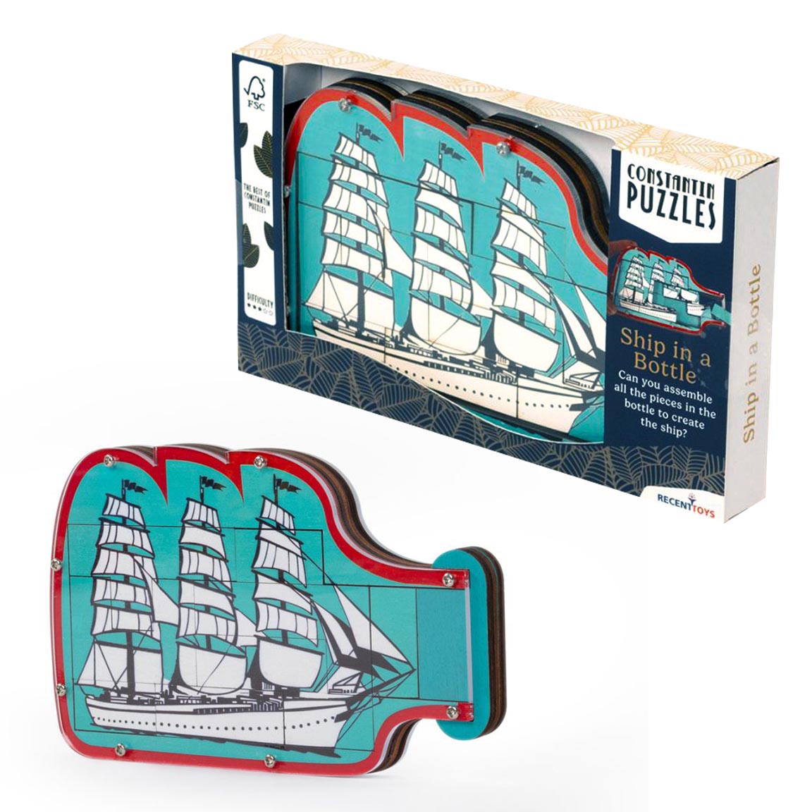 Constantin Ship in a Bottle Puzzle Brainteaser from Recent Toys - an Assemble The Ship Challenge for Ages 14+