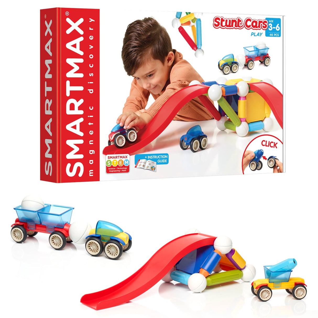 SmartMax Stunt Cars 46-pc STEM Magnetic Building Set for Ages 3+