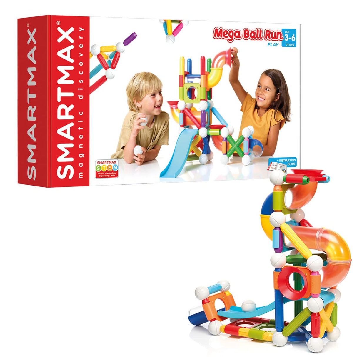 SmartMax Mega Ball Run 71-pieces Dynamic STEM Magnetic Building Set for Ages 3+